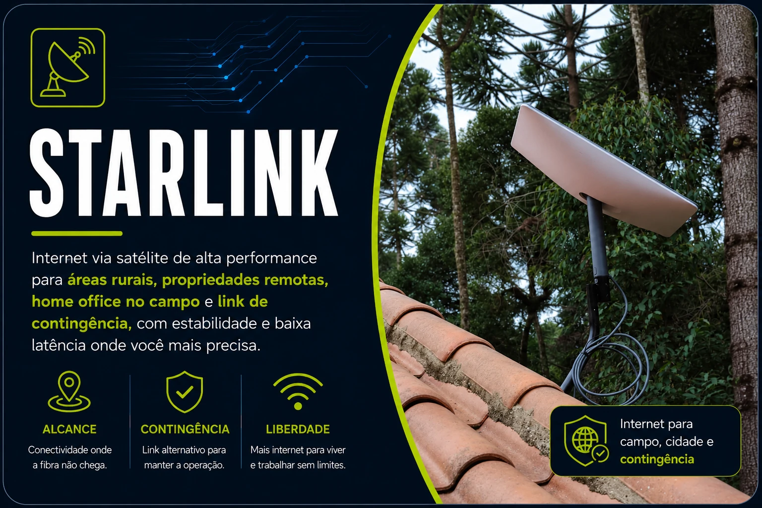 Card de Starlink: conectividade para áreas rurais e link de contingência